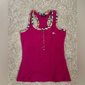 Burberry Fuchsia Ribbed Tank with Plaid Trim